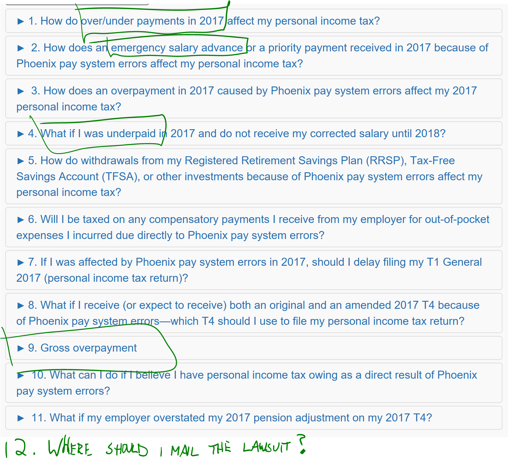 An excerpt from the Phoenix Payroll FAQ, copy-n-pasted from the Canadian Government website
