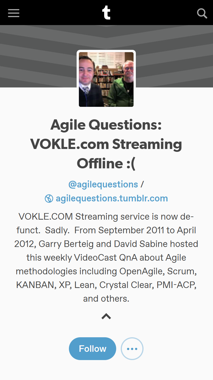 Screenshot of AgileQuestions Tumblr home page